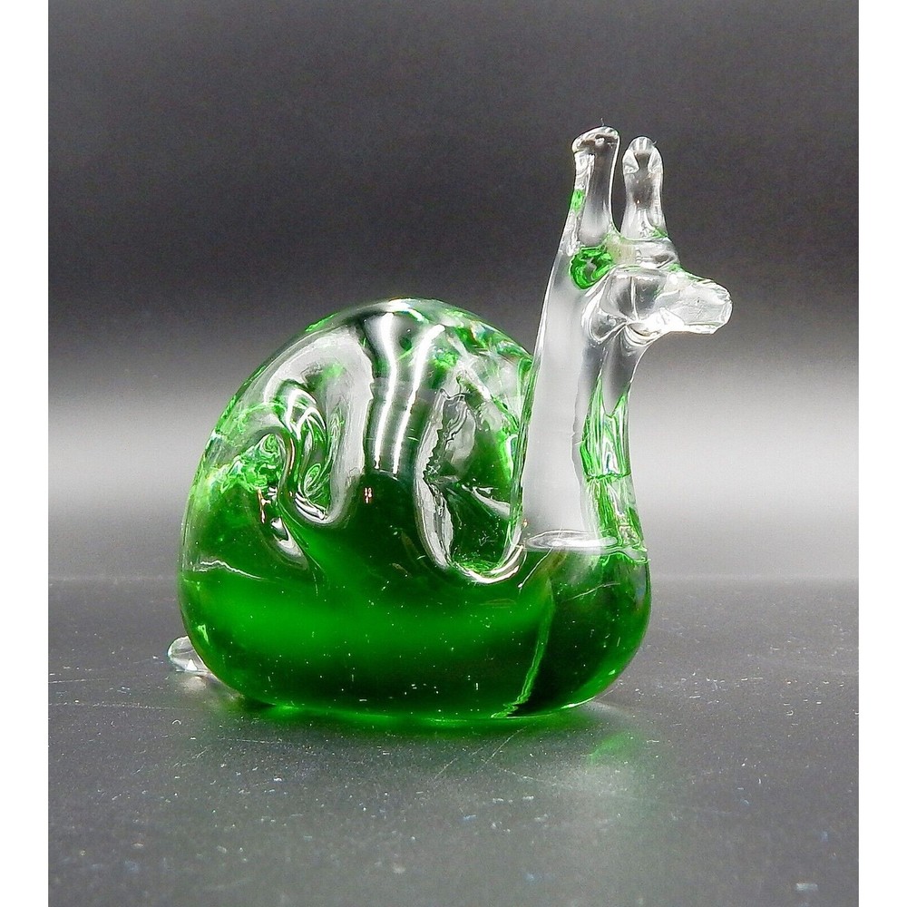 Art Glass Blown Glass Green Snail Figurine Paperweight 4.5 Inch